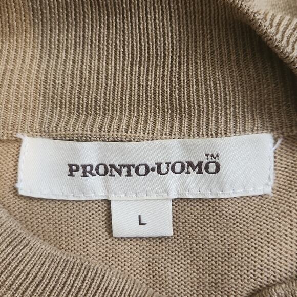 Pronto Uomo Mens Light Brown Mock Sweater SZ LG Silk Blend Pullover Lightweight - Picture 7 of 10